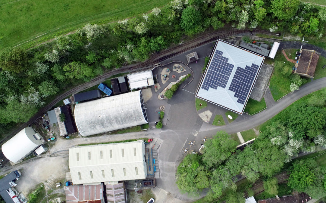 aerial view solar panels Amberley Museum