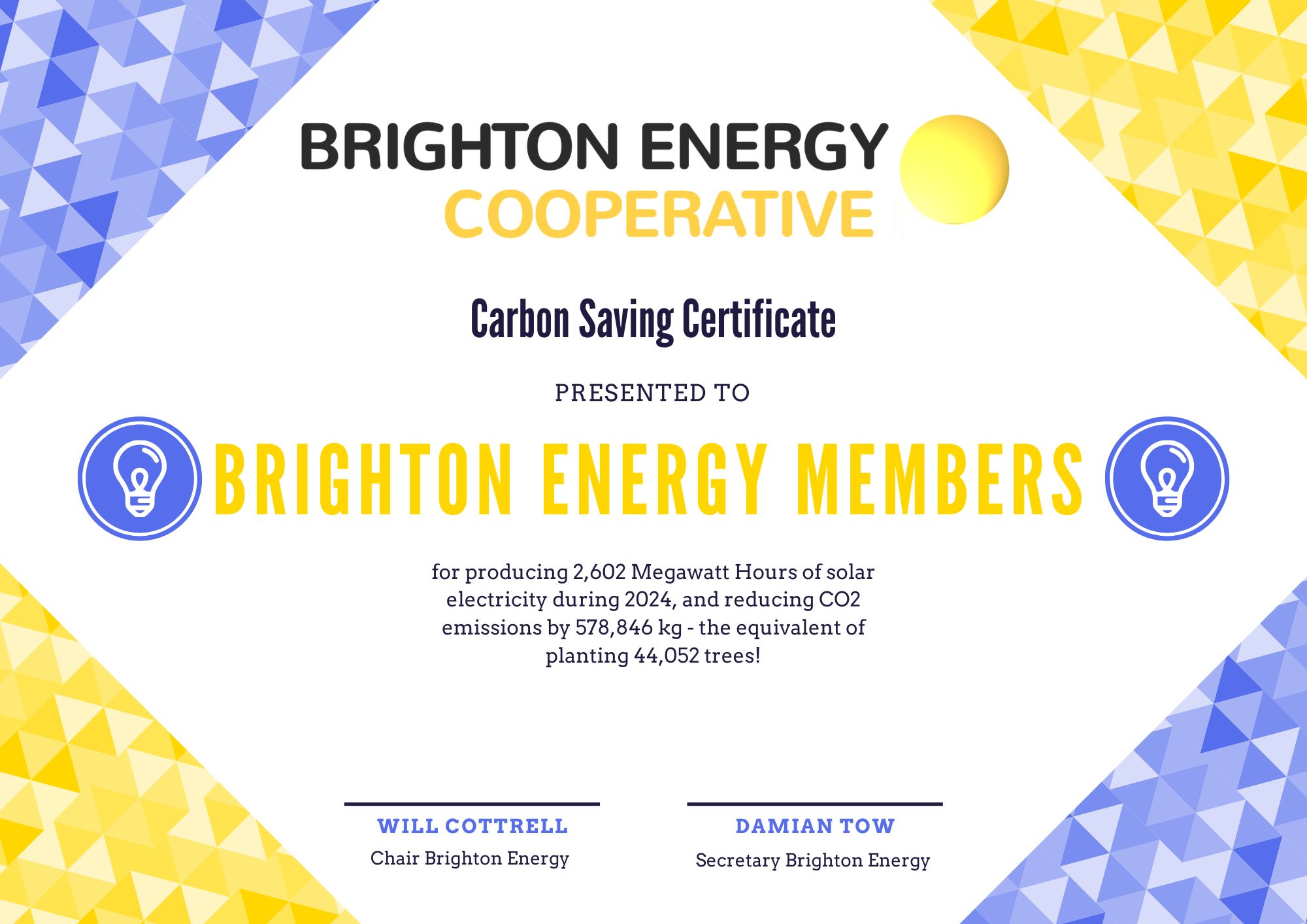 BEC Members 2024 Carbon Saver Certificate BEC Solar on Cardinal Newman Catholic School